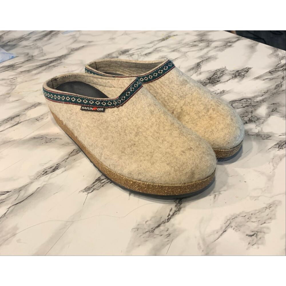 Haflinger Clogs Slippers EU 44 Men’s 10.5 Grizzly Teal Trim Boiled Wool